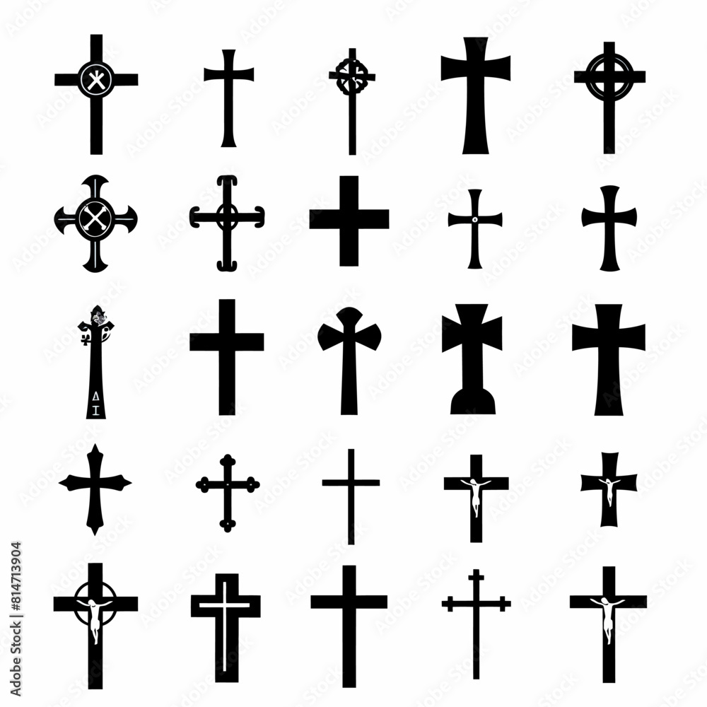 a bunch of different crosses on a white background