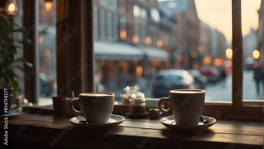 Two cups of coffee in a cozy setting Two cups of coffee in a cozy setting