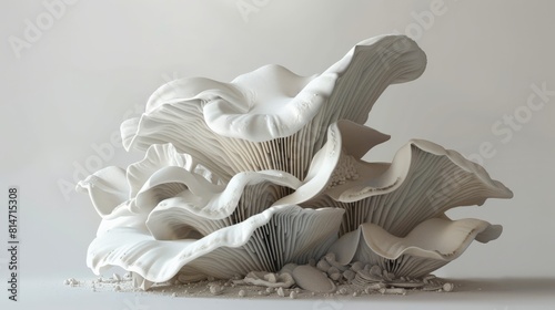 A 3D rendering of a group of oyster mushrooms. photo