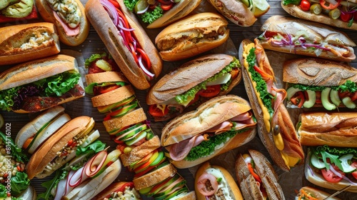Background full of sandwich. Product photography. Sandwich background.