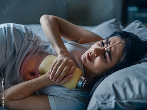 Woman menstrual pain sleep in bed