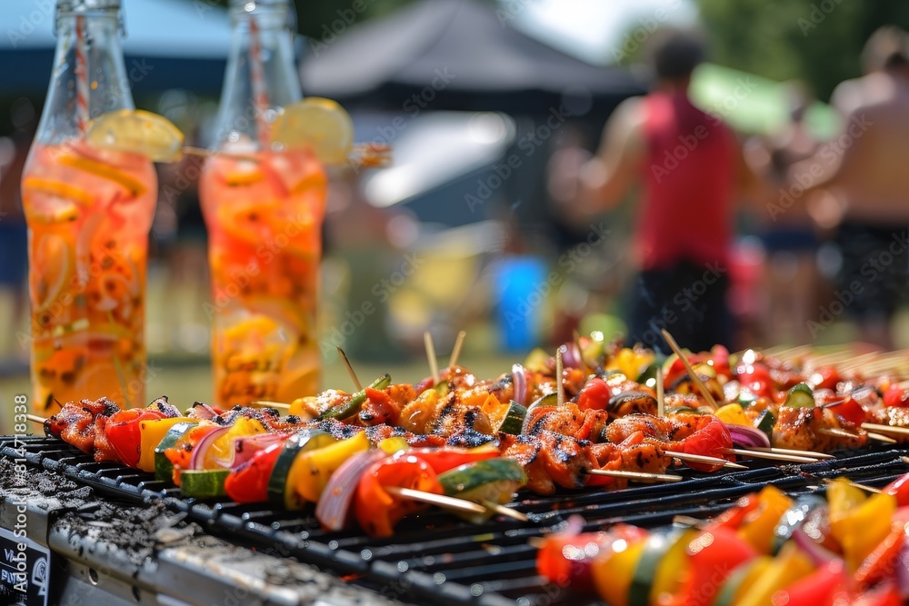 Lively backyard bbq friends and family savor grilled dishes, cool drinks, and delightful company Lively backyard bbq friends and family savor grilled dishes, cool drinks, and delightful company