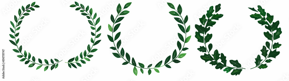 a set of four green leaves and branches