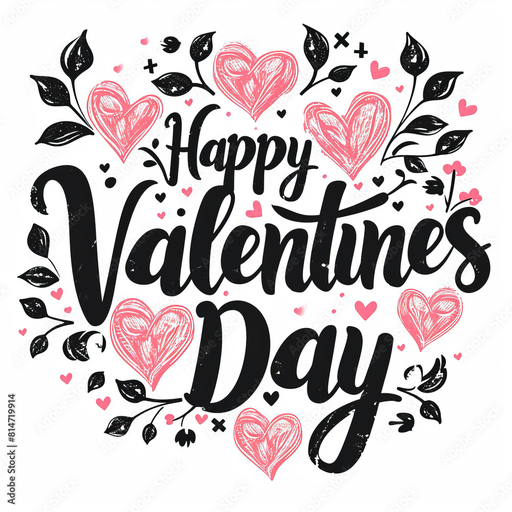 Happy Valentines Day poster with handwritten calligraphy text. Illustration