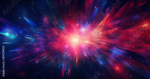 Abstract cosmic background. Hyperspace tunnel with an expanding galaxy, showcasing a cosmic explosion of energy and glow.