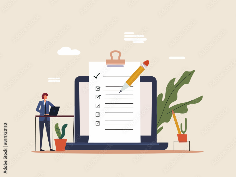 a man standing in front of a clipboard with a checklist on it a man standing in front of a clipboard with a checklist on it