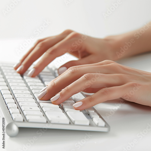 Close-up of hands on a keyboard of a desktop computer or laptop being used by an office worker while working in a corporate business workplace  stock illustration image