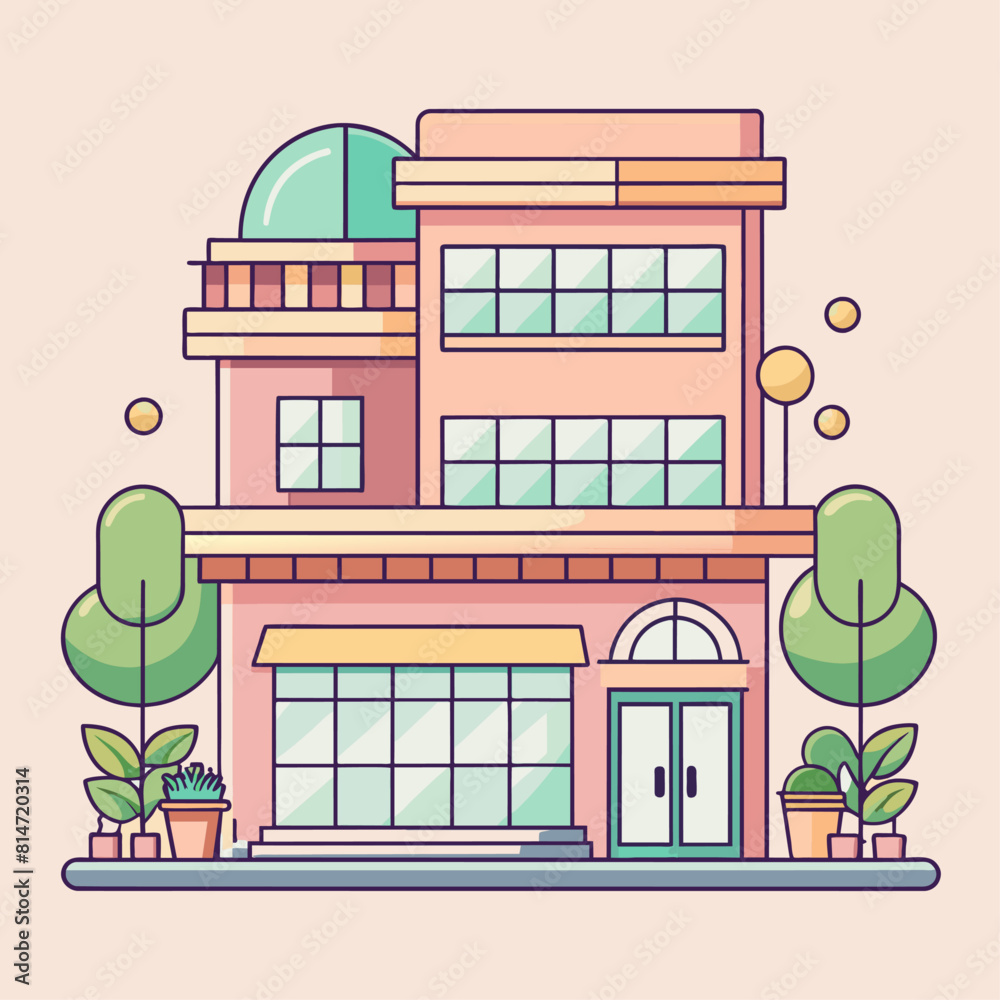 Obraz premium Minimalist commercial building, crafted in an adorable doodle style, Generative AI