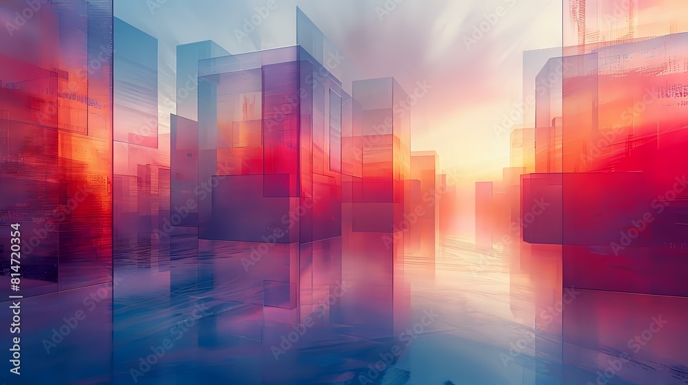 Aerial Cityscape: Dynamic Abstract Composition with Vibrant Cool Tones