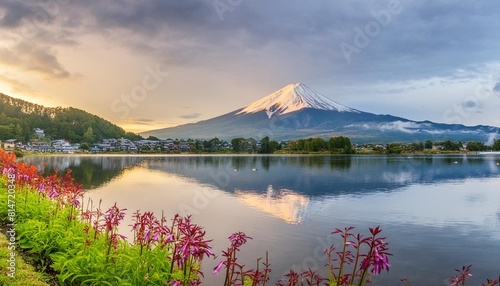 mt fuji in the early morning with reflection on the lake kawaguchiko