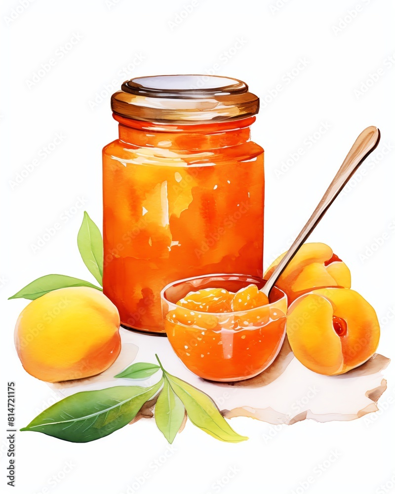 Apricot jam layout flat design front view breakfast theme water color triadic color scheme Apricot jam layout flat design front view breakfast theme water color triadic color scheme