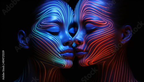 two colorful futuristic women on black background