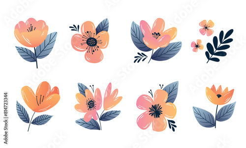 Set of decorative floral elements