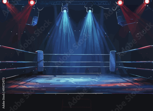 a boxing ring with three spotlights on it