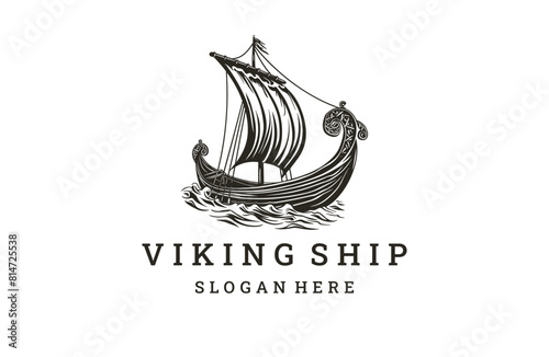 Viking ship logo icon design template vector illustration