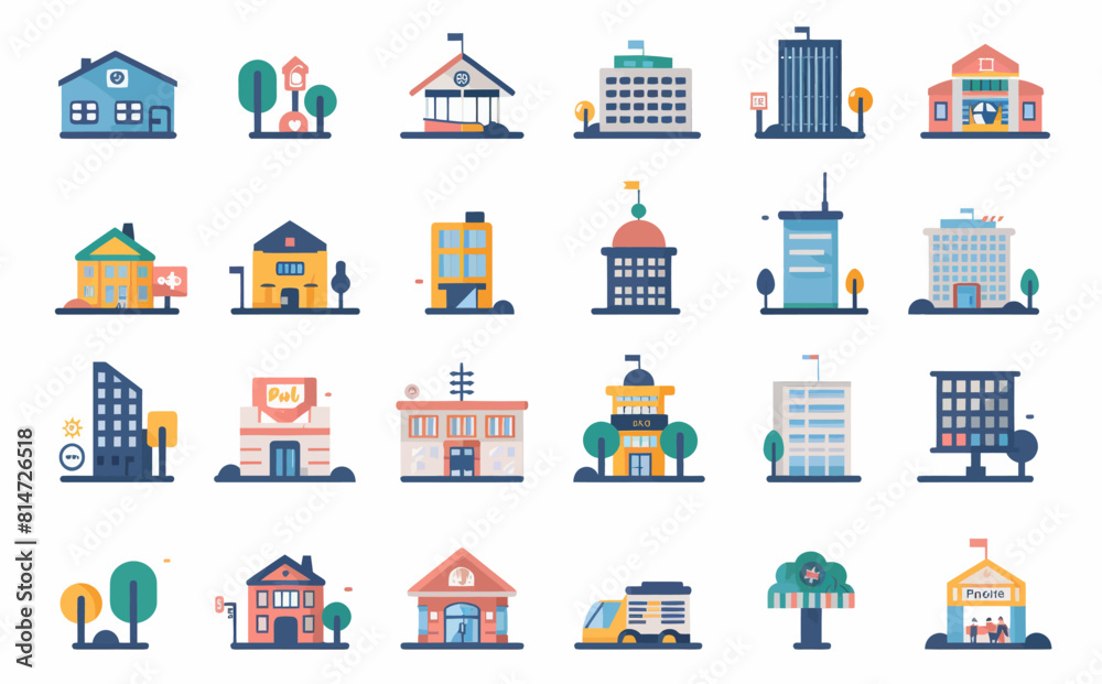a bunch of buildings that are on a white background