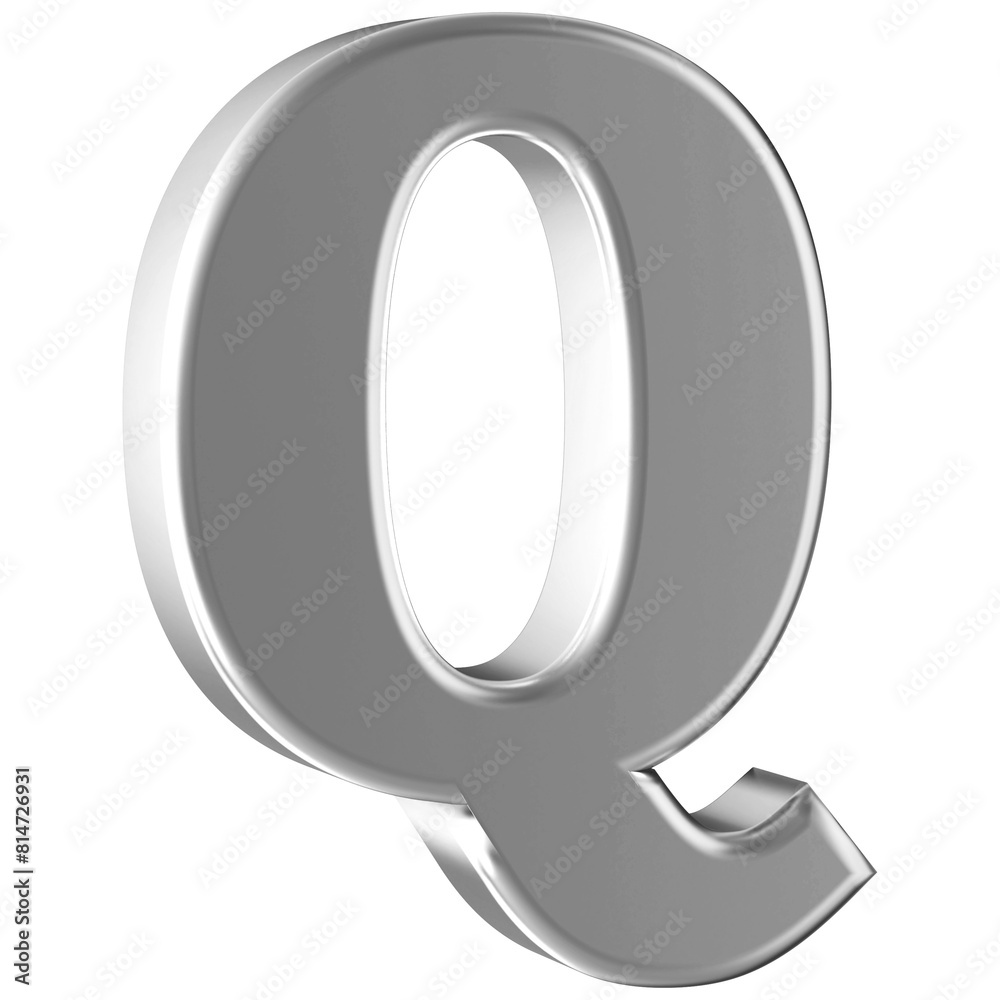 Silver 3D Font Letter Q uppercase Silver 3D Font Letter Q uppercase