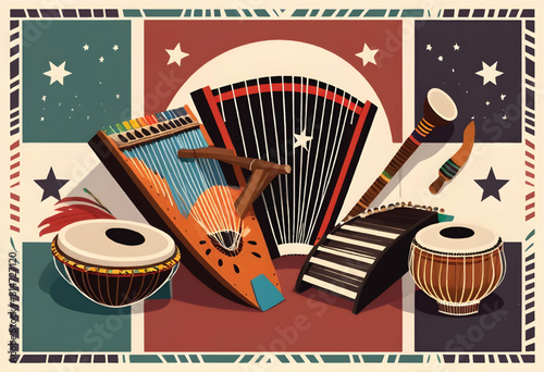 a colletion of traditional african musical instruments