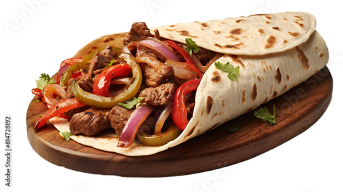 Beef fajitas with a transparent background.