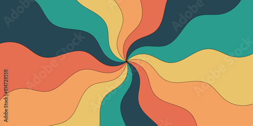 Retro background with curved rays or stripes in the center. Rotating spiral stripes. Sunburst or solar burst retro background. Vector illustration