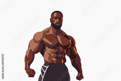 Illustration of a young sports guy in a gym. Body-building. A guy with a toned physique. Big muscles.