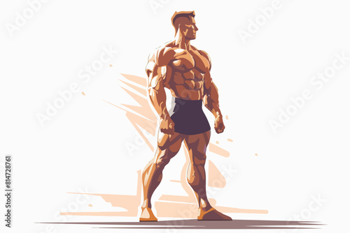Illustration of a young sports guy in a gym. Body-building. A guy with a toned physique. Big muscles.