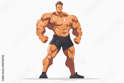 Illustration of a young sports guy in a gym. Body-building. A guy with a toned physique. Big muscles.