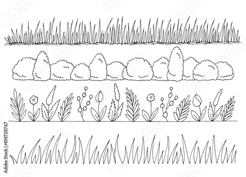 Grass set graphic black white isolated sketch illustration vector 