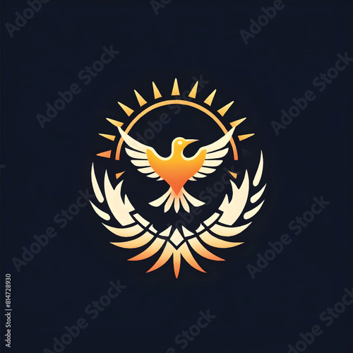 a logo featuring a falcon bird with opened wings surrounded by broken chains and sun