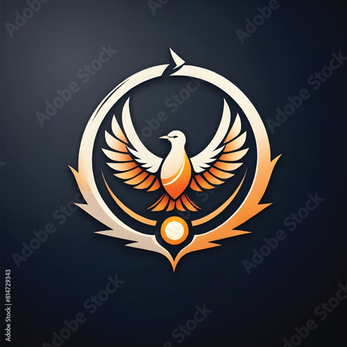 a logo of a golden bird with wings opened, surrounded by broken chains