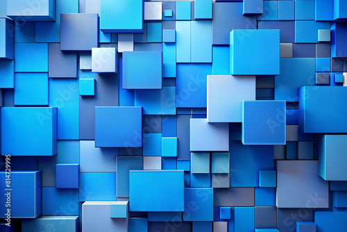 Blue background with squares of different sizes. Vibrant background. Pattern, Texture, Geomatric. photo