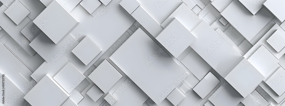 Abstract white background with squares and geometry, 3D rendering