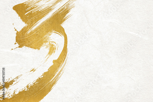 金色のブラシアートと和紙の背景素材