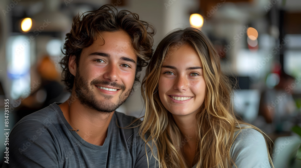 Portrait of Happy Young Male and Female Employees Working Together in Office,. Portrait of Happy Young Male and Female Employees Working Together in Office,.
