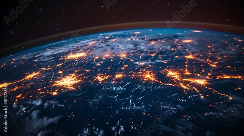 Integrated satellite communications and space. Global satellite communications, space. Internet, 5G cellular data connections, blockchains, IoT, world finance or smart cities. Satellite photo