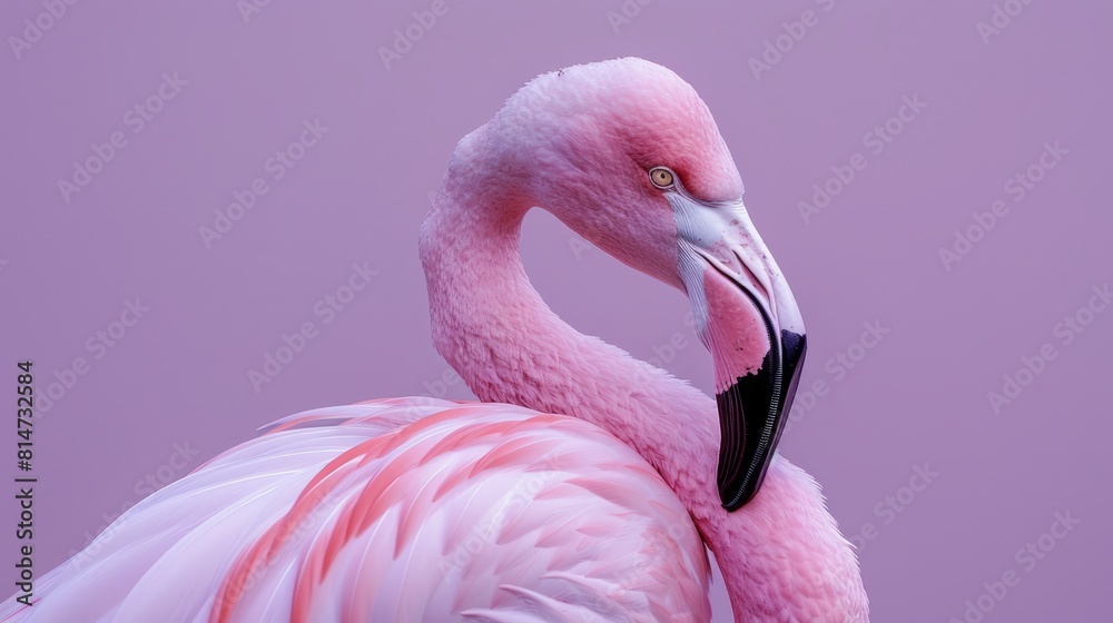 Fototapeta premium A graceful flamingo on a soothing clean lavender background