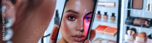 A detailed view of a smartphone screen displaying an augmented reality app for trying on virtual makeup photo