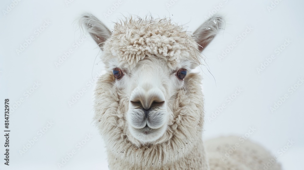 Fototapeta premium A fluffy alpaca on a clean white background