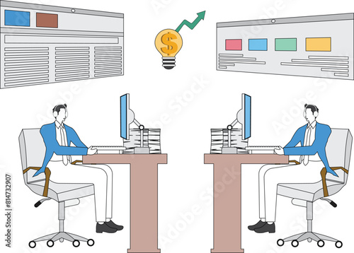 Busy businessman working, Businessman working on compute