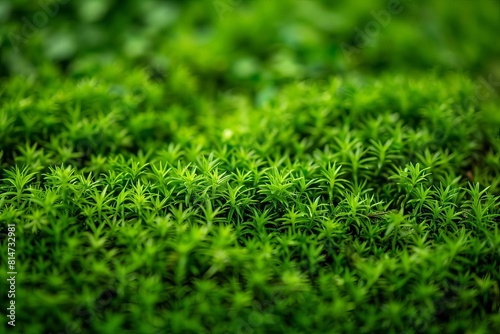 A close-up of a lush green moss growing on the forest floor