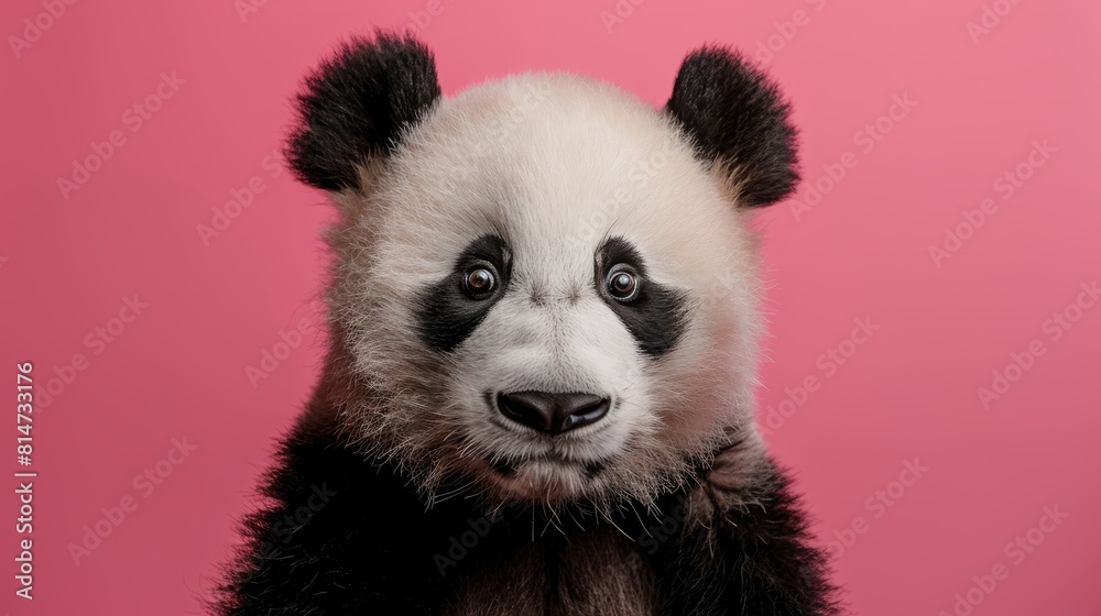 Fototapeta premium An adorable panda on a clean pink background
