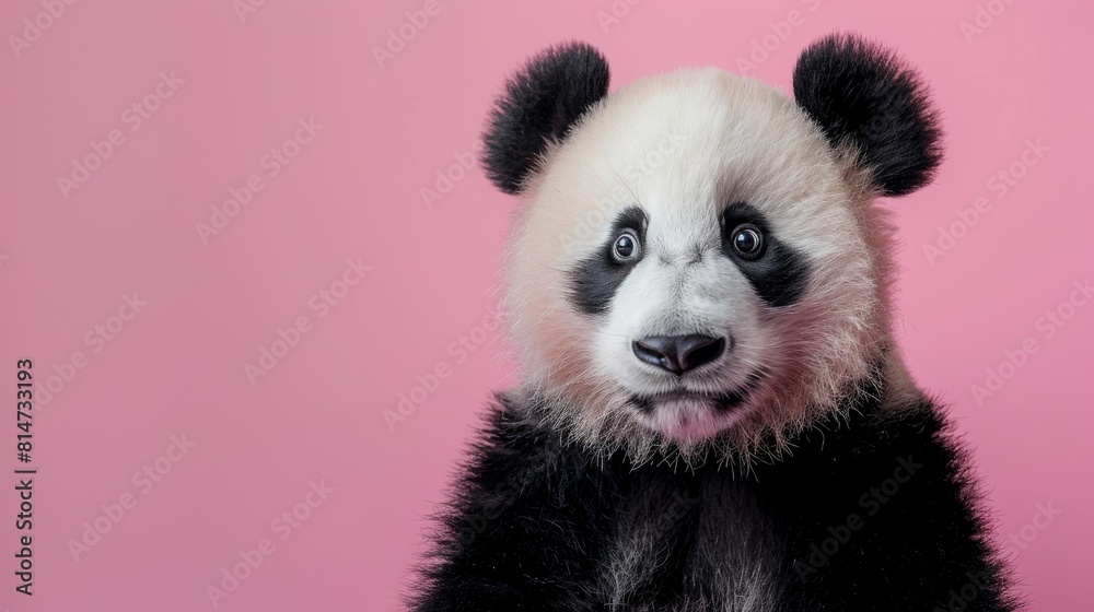 Naklejka premium An adorable panda on a clean pink background
