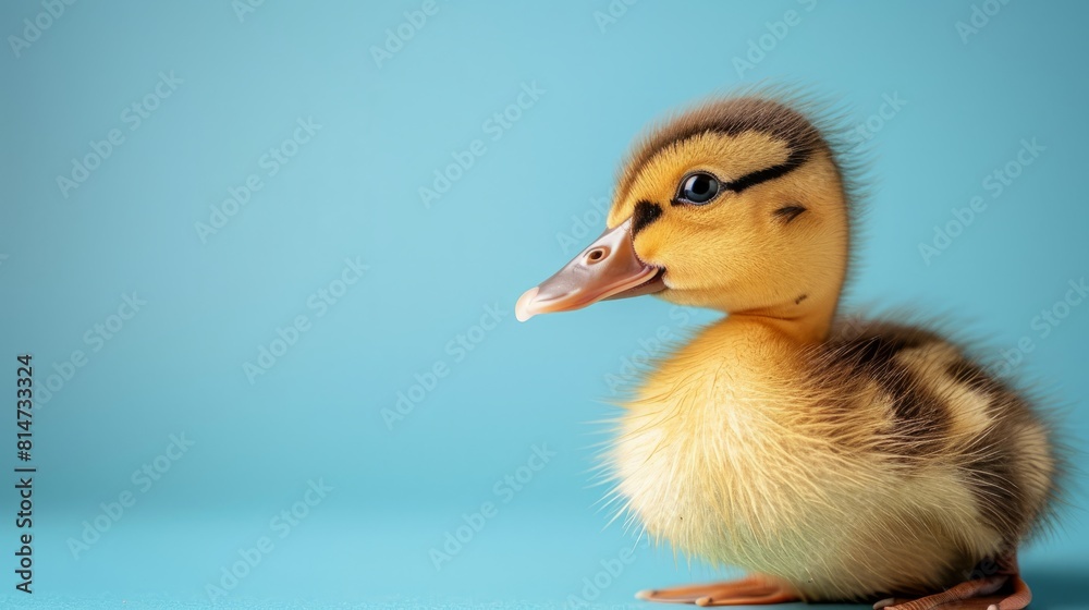 A charming duckling on a clean blue background A charming duckling on a clean blue background