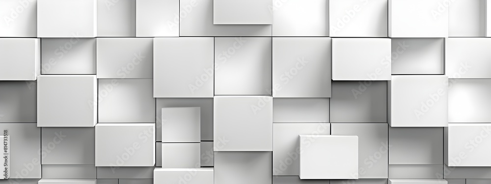 White background with 3D squares arranged in an elegant pattern, creating a minimalist and modern design in the style of for advertising or presentation White background with 3D squares arranged in an elegant pattern, creating a minimalist and modern design in the style of for advertising or presentation