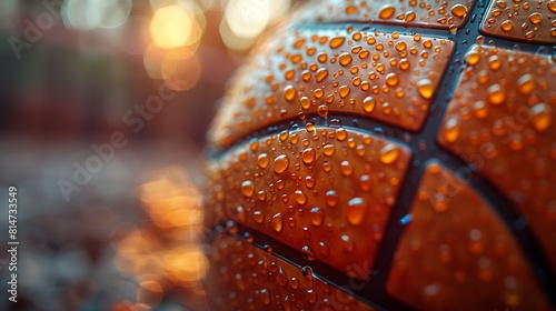 An ultra-HD image of a freshly inflated volleyball, the textured surface catching the light in intricate patterns, promising exciting rallies and spikes to come. photo