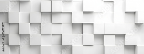 White background with 3D squares arranged in an elegant pattern, creating a minimalist and modern design in the style of for advertising or presentation