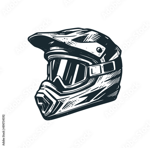 The motorcross helmet. Black white vector logo illustration. 