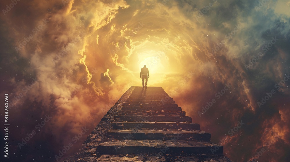 © Ajay - Conceptual image of a businessman walking up a stairway to heaven © Ajay - Conceptual image of a businessman walking up a stairway to heaven