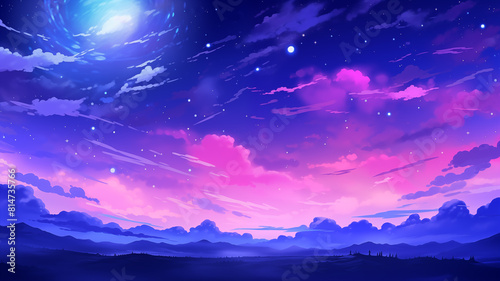Hand drawn cartoon beautiful night starry sky scenery illustration background 
