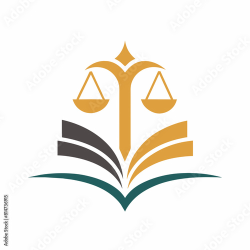 Modern law firm vector art illustration with a Justice and book icon logo design.